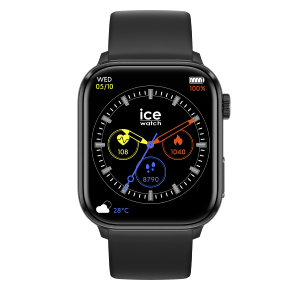 ICE Watch Smartwatch mit schwarzem Gehäuse, schwarzem Silikonarmband und digitalem Zifferblatt mit Fitnessanzeigen