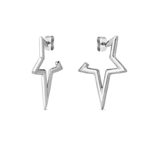 Moderne offene Ohrstecker in stilisierter Sternform aus silberfarbenem Metall mit markantem, geometrischem Design für einen trendigen Look