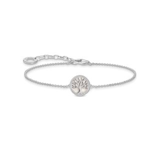 Filigranes Silberarmband mit rundem Lebensbaum-Motiv und funkelndem Zirkonia-Rand