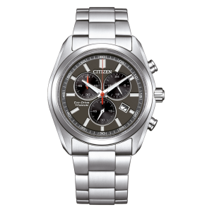 Citizen Eco-Drive Chronograph mit grauem Zifferblatt, Titangehäuse und silberfarbenem Titanarmband