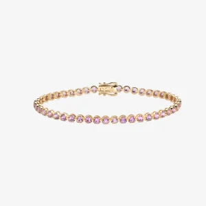 Elegantes Tennisarmband in roségoldfarbener Ausführung mit einer durchgehenden Reihe funkelnder rosa Kristalle und sicherem Kastenschloss