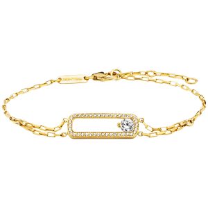 Feines goldfarbenes Armband mit rechteckigem Zirkonia-Rahmen und einem funkelnden Solitär-Zirkonia als eleganter Blickfang.
