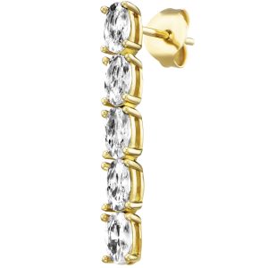 Goldener Ohrstecker mit fünf ovalen, funkelnden weißen Zirkonia-Steinen in vertikaler Anordnung und elegantem, zeitlosem Design.
