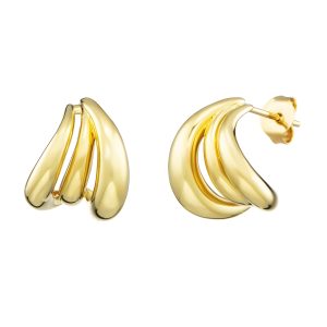 Goldfarbene Ohrstecker mit geschwungenem, dreifachem Design und glänzend polierter Oberfläche für einen modernen, eleganten Look.