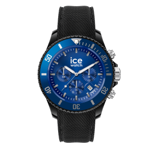 ICE Watch Chronograph mit blauem Zifferblatt, schwarzem Gehäuse und schwarzem Textilarmband