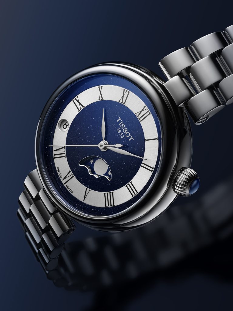 Tissot Désir Moonphase mit blauem Zifferblatt und Edelstahlarmband